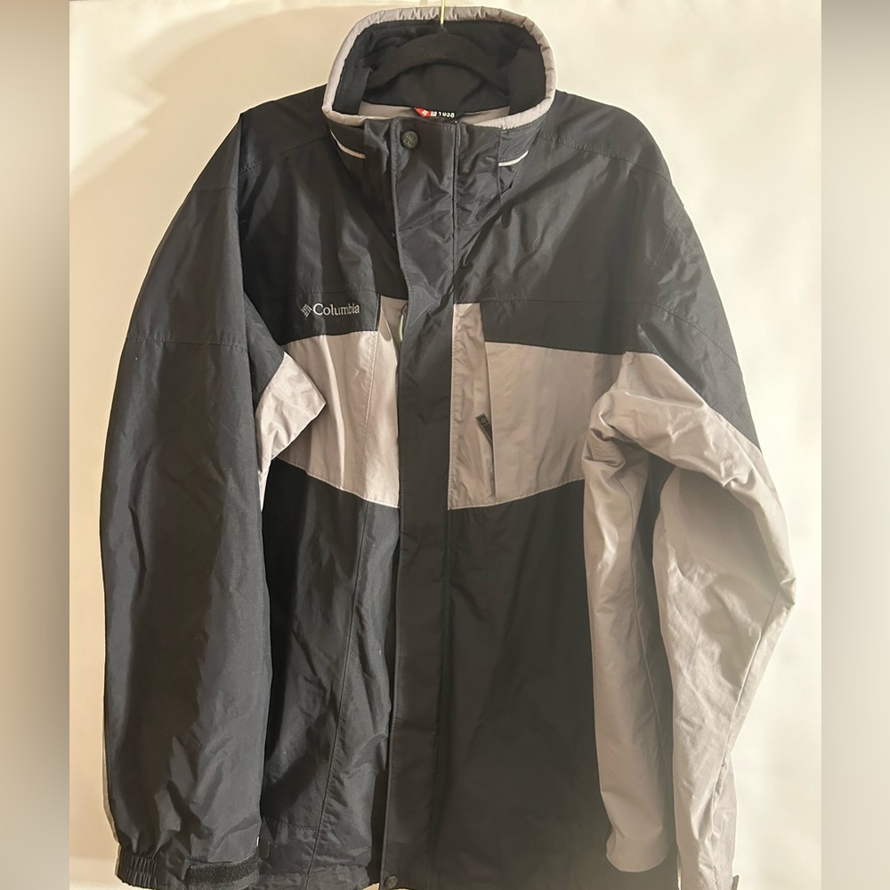 COLUMBIA BLACK & GRAY MENS WINDBREAKER OMNI TECH FULL ZIP JACKET SIZE XLT